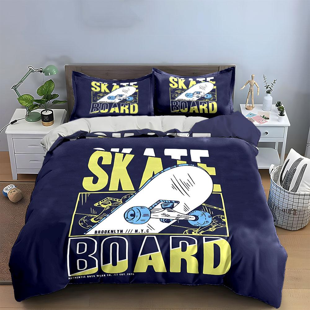 Skateboard NYC Graphic Print Bedding Duvet Cover Set Duvet Cover Pillowcases (1*Duvet Cover 2*Pillowcases, without duvet insert)