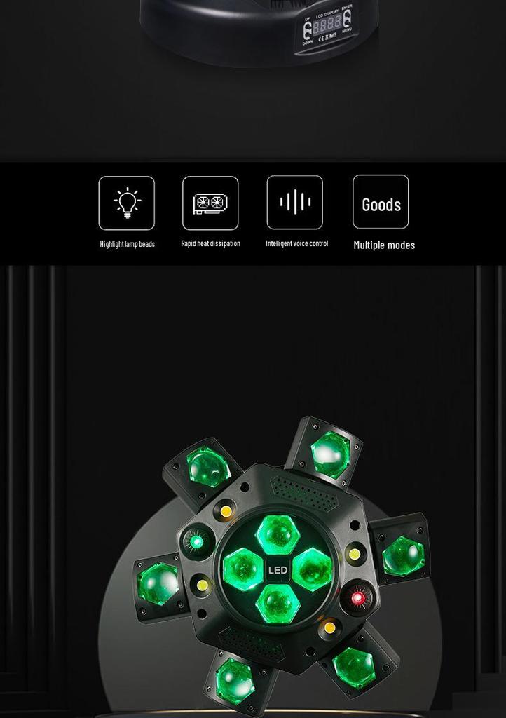 Bee Eye Six-Armed Rotating Laser Stage Light for Indoor Ambiance