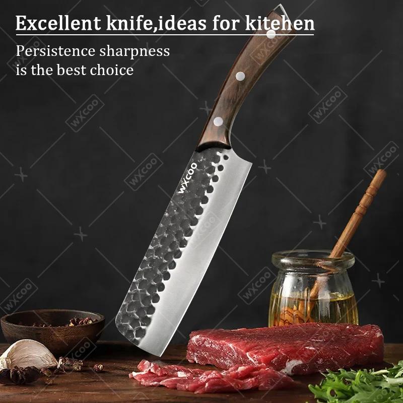 WXCOO Multifunctional Kitchen Knife Chef Knife for BBQ Cooking Meat Cleaver Butcher Knife Fruit Slicing Wooden Handle