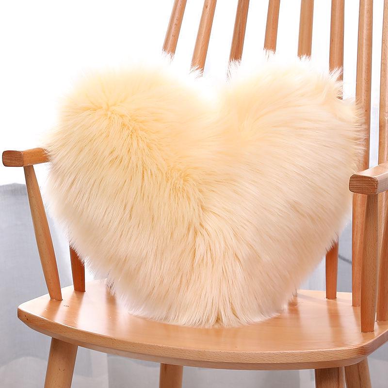 Heart-Shaped Plush Lumbar Pillow with Faux Wool Insert - Sofa & Office Backrest Cushion