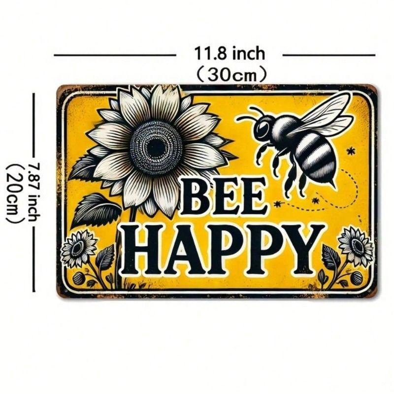 Metal Poster Wall Art, Bee Happiness Vintage, Kitchen Decor