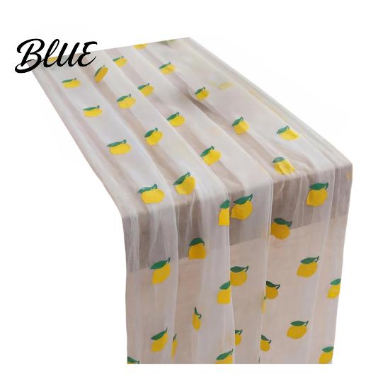 Anniversary Table Runner Soft Polyester Cherry Lemon Runner Strawberry Sheer Tulle Pattern Summer Overlay Seasonal