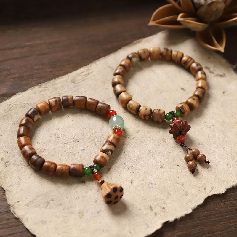 Hua Qinan agarwood wood lotus lotus pod bracelet tiger striped bucket beads niche design men's and women's cultural play bracelet