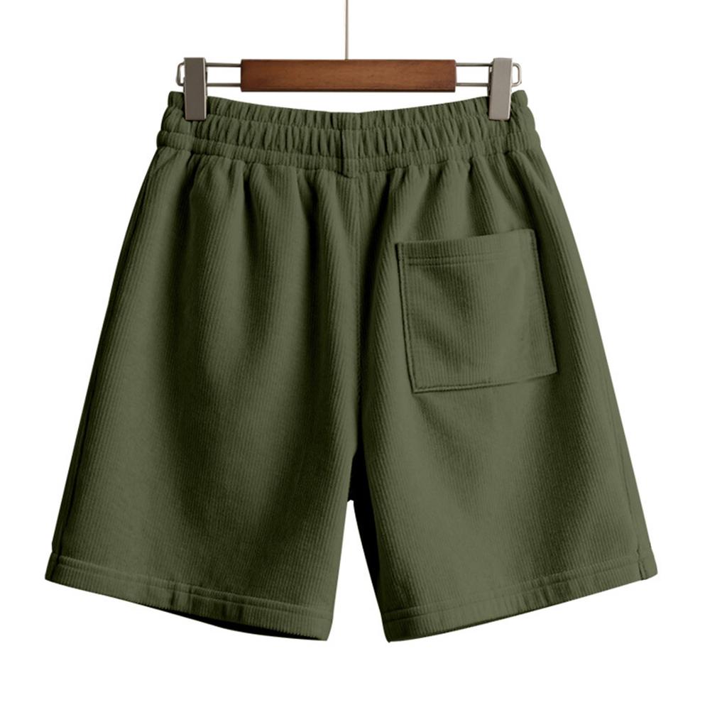 Men's Summer Corduroy Shorts Men's Elastic Waist  Sporty Loose Casual Five Point Pants