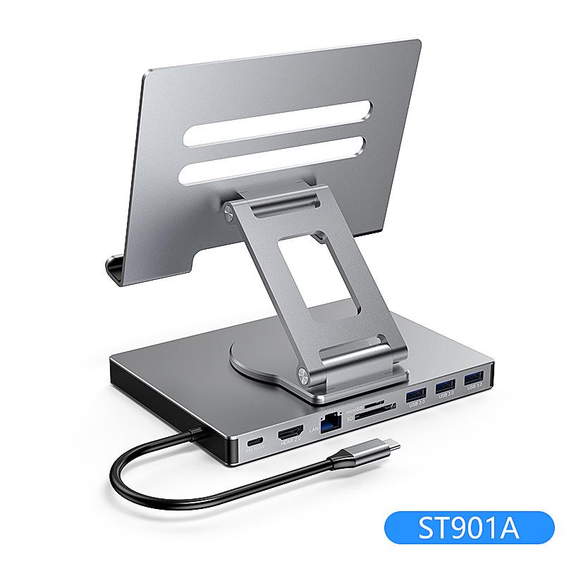 4K60Hz USB-C Docking Station with Gigabit Ethernet, USB 3.2 Splitter, Rotating Mobile/Tablet Bracket Expansion Dock