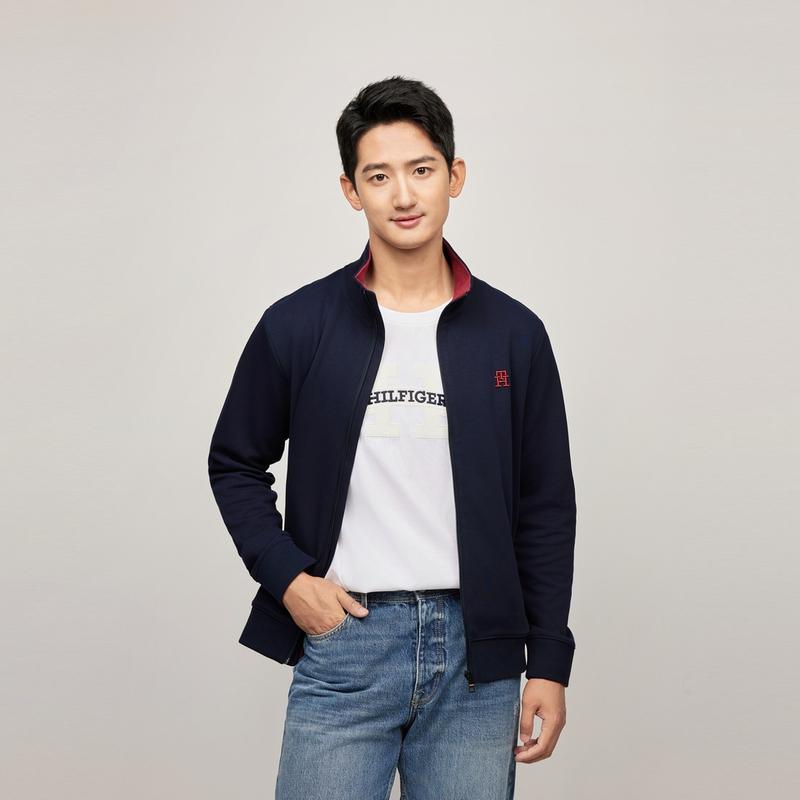 Tommy Hilfiger Sports Sun Protection Casual Embroidered Stand Collar Heavyweight Cardigan Sweatshirt Men sweatshirt Navy-Blue MW0MW36246