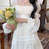 Spring Lace Square Neck Fairy Dress Elegant Waist-Cinching Slim-Fit Chiffon Long Skirt Beach Dress