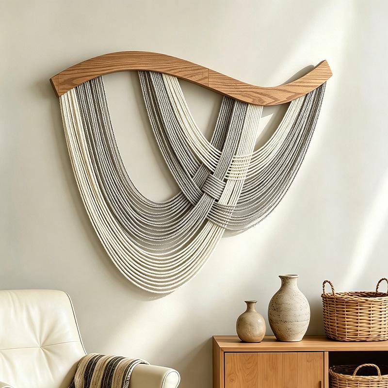 80x60cm Large Boho Decor Wall Yarn Tapestry Macrame Wall Hanging Handmade Tassel for Living Room Bedroom Apartment Home Decor