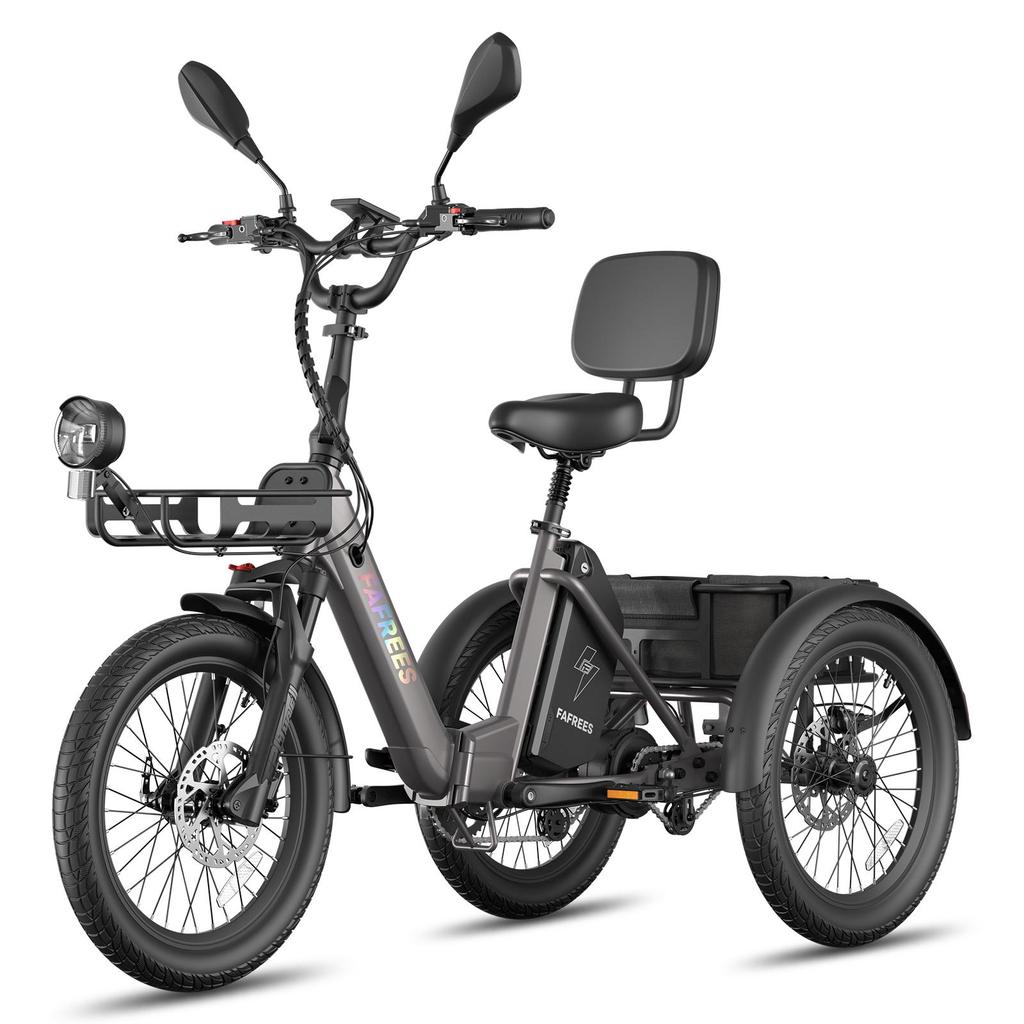 Triciclo Eléctrico de Carga FAFREES F20 Mate II para Personas Mayores, Batería Extraíble de 48V 25Ah, Cestas Delantera y Trasera