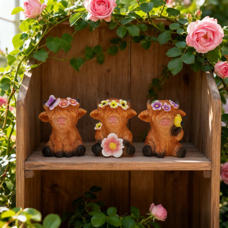 Cross-border Outdoor Highland Cow Flower Pot - Resin Garden Courtyard Ornament Set