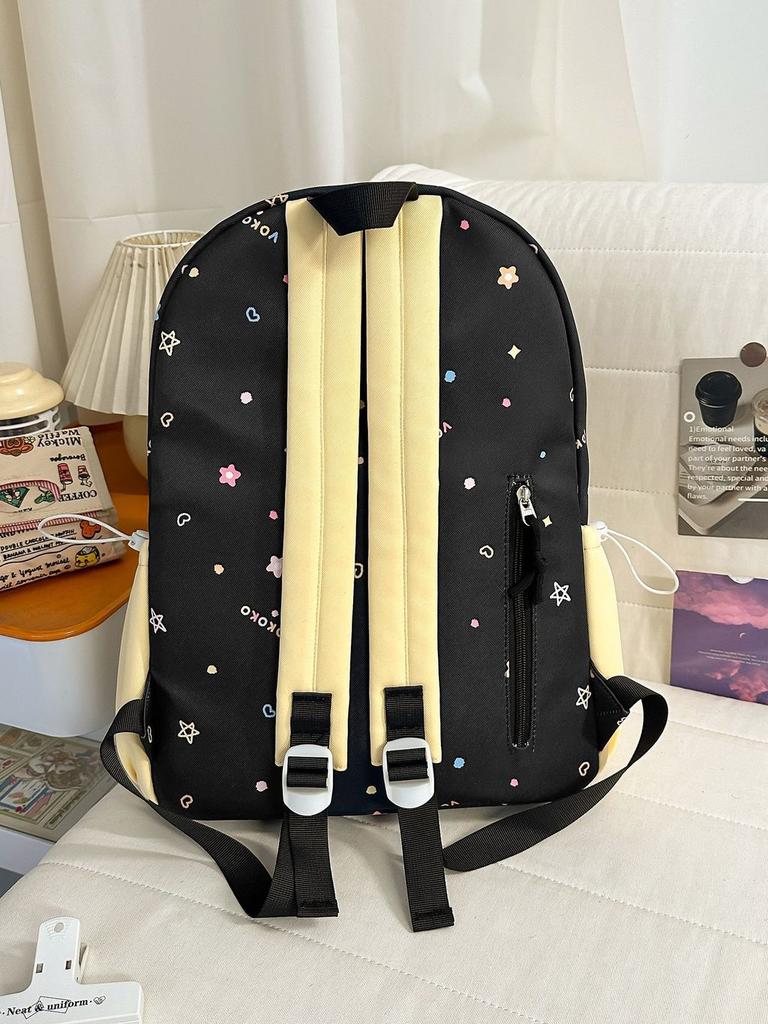 Youthful Star Pattern Shoulder Backpack With Embroidery For School Students