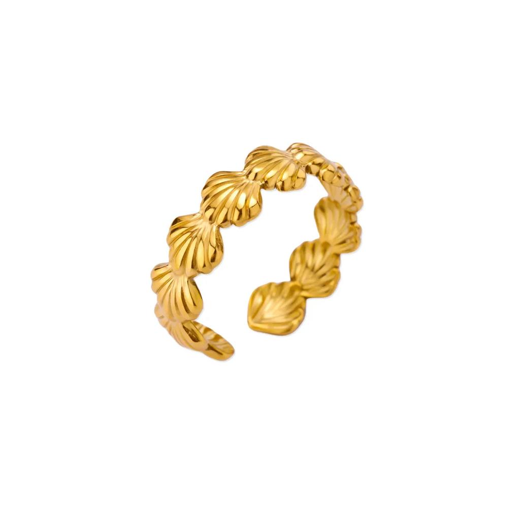 Hot-selling ocean wind starfish shell stainless steel open ring gold-plated women's vacation jewelry