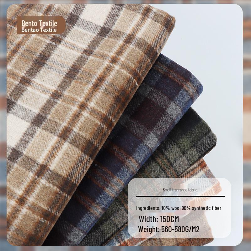 10% Wool Blend Plaid Fabric Women's Fashion Coat Cushion, 560g