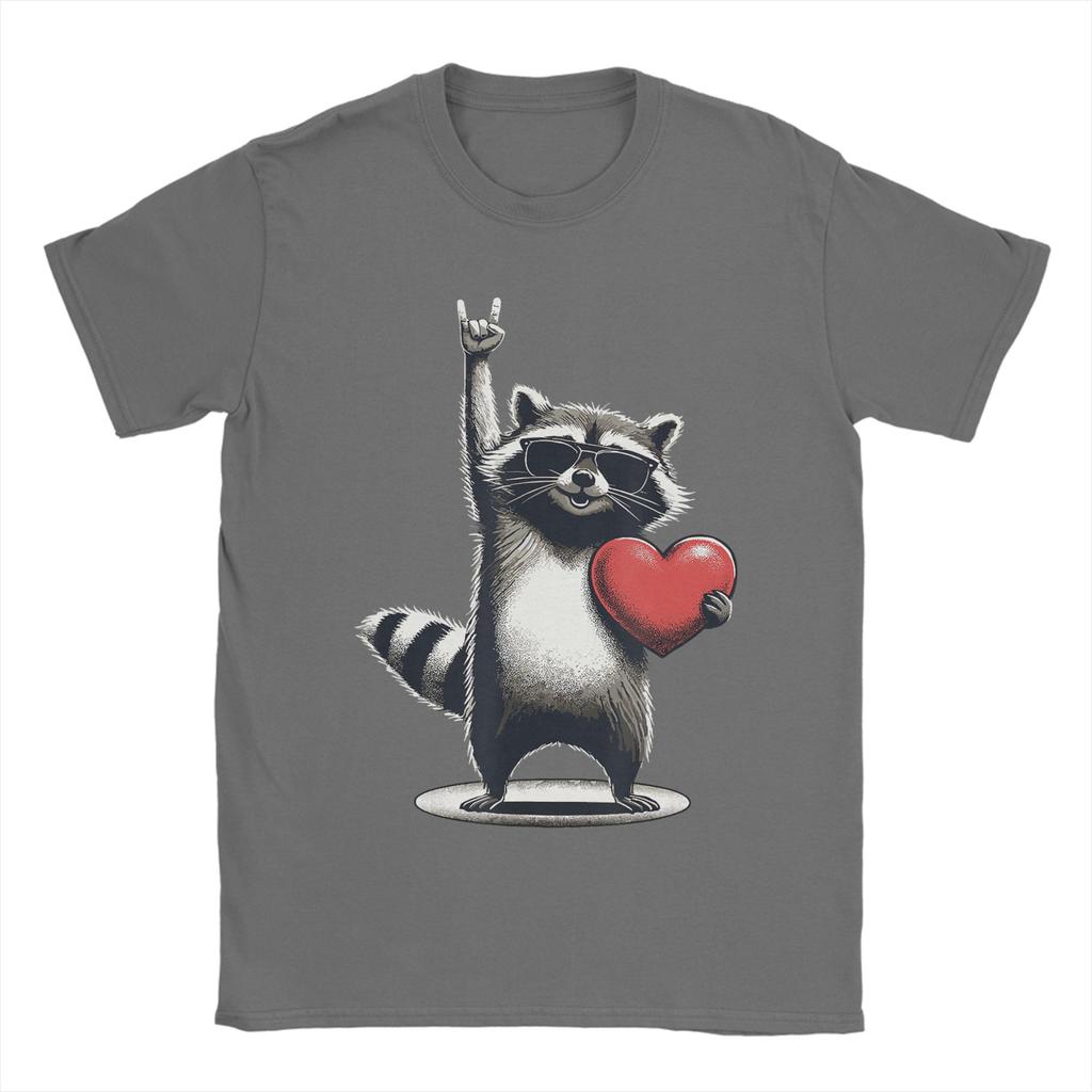 Funny Raccoon Rock On Unisex Women Valentines Day Cotton T Shirt For Unisexs Summer Classic TShirts Plus Size Casual Clothes