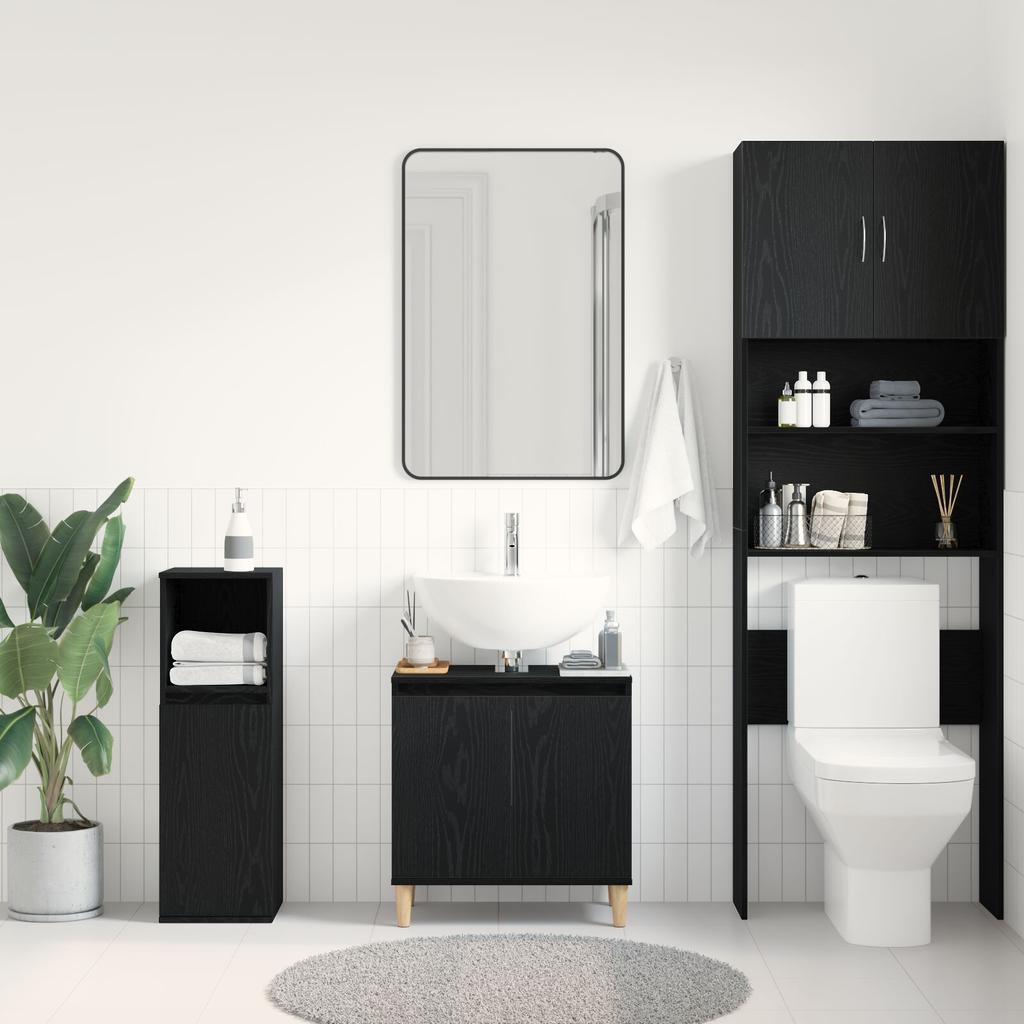 Black Oak Bathroom Vanity with Sink, Beige Round Column Legs, Spacious Storage, 58x33x60 Cm Particle Board.