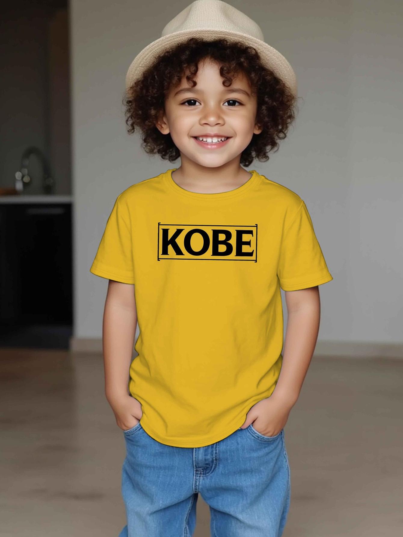 

European size Boy s round-neck short-sleeved T-shirt with Kobe pattern print 164cm жовтий