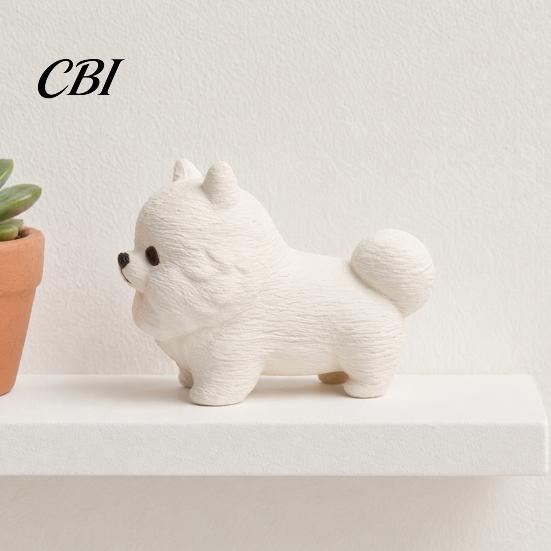 Dust-resistant Dog Figurine 3D Printing Ornament, White Matte Texture Fluffy Figurine, Durable Home Decor Mini Size Statue, for Office Desk Decoration