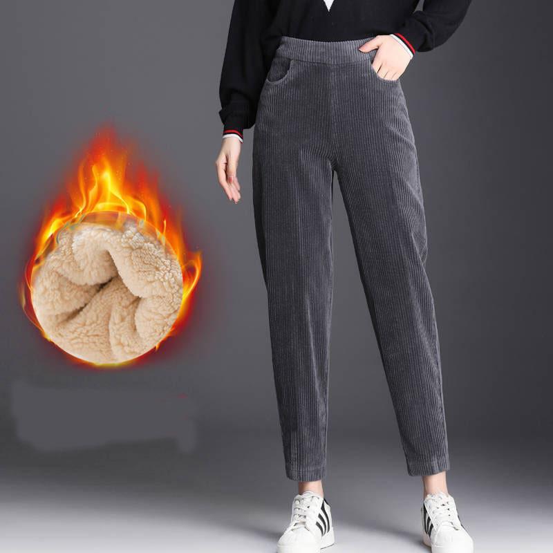 Autumn Winter Women Loose Thicken Plush Casual Pants Women's Corduroy Warm Pants Leggings High Waist Harem Pants Trousers