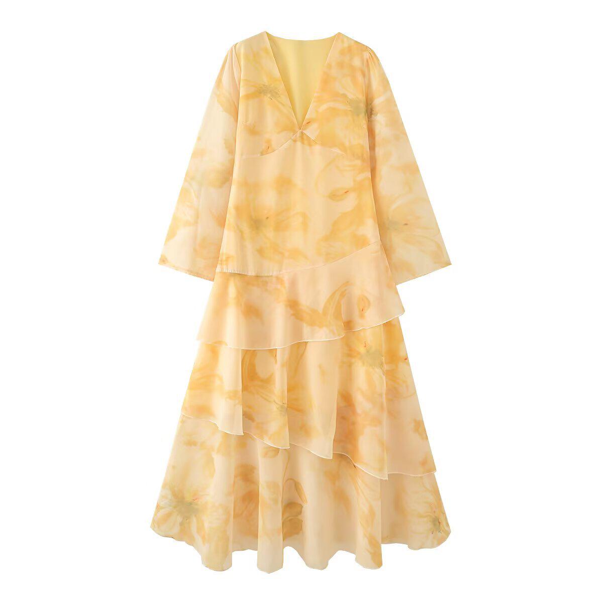 2025 Autumn European Style Women s Long Sleeve Ruffle Dress Large