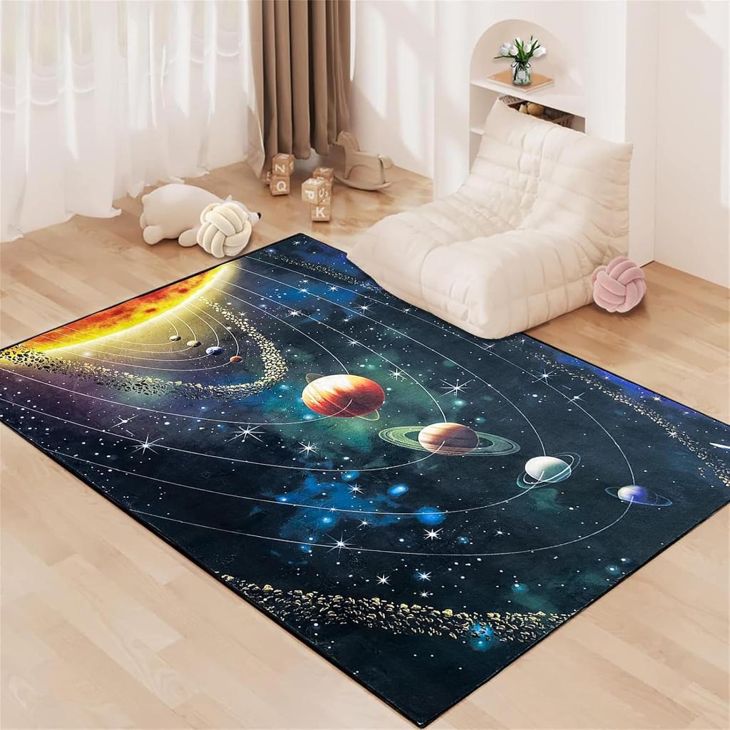 VIKAMA 3D Planet Universe Crystal Velvet Carpet Children's Room Play Mat Home Living Room Bedroom Decorative Floor Mat