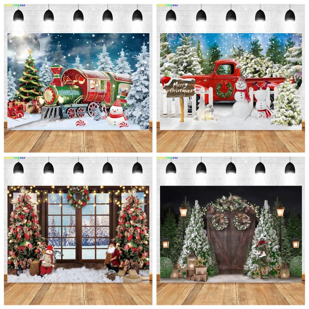Christmas Backdrop for Photography Xmas Tree Winter Snow Forest Snowflake Natural Scene Baby Portrait Photo Background Studio