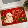 1pc Christmas Maltese Puppy Flannel Mat, Red Festive Christmas Decor Entrance Door Mat Non-Slip Water-Absorbing Foot Mat Merry Christmas Holiday Foyer