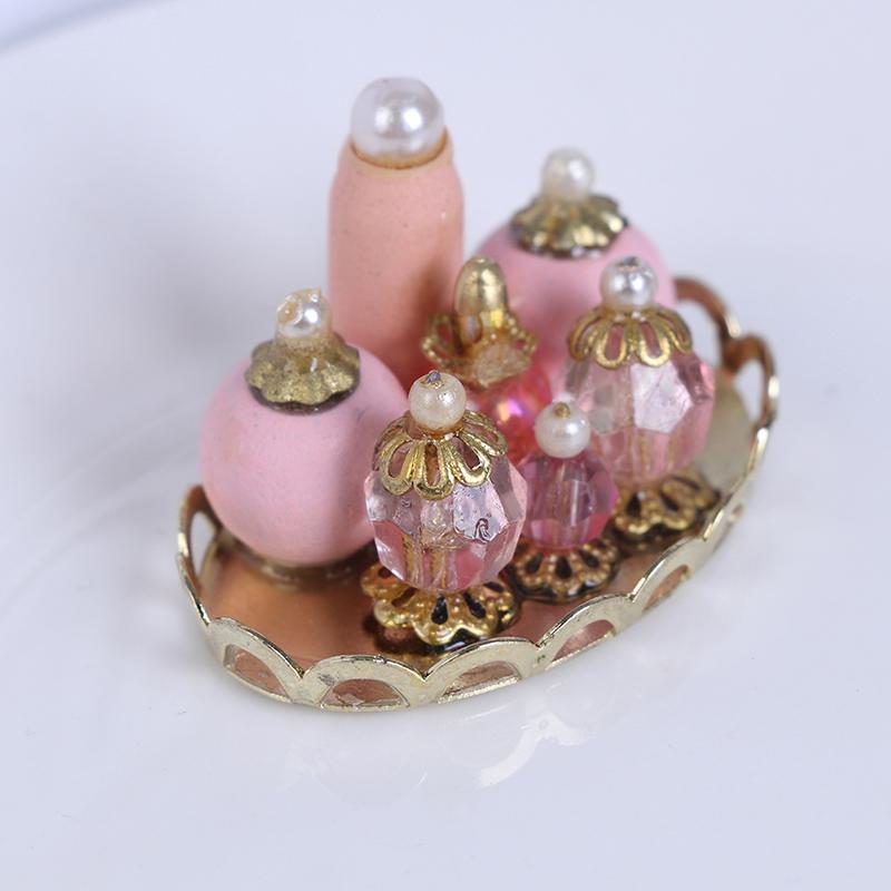 1:12 Dollhouse Miniature Pink Perfume Tray Model Dolls House Bedroom Bath Decor