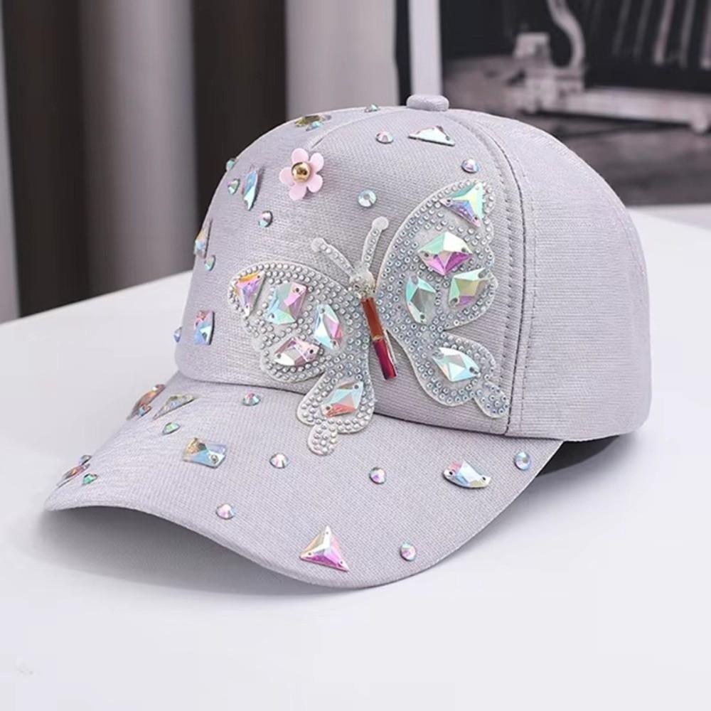 Butterfly Design Butterfly Baseball Cap Adjustable Glitter Baseball Hat Rhinestone Baseball Cap