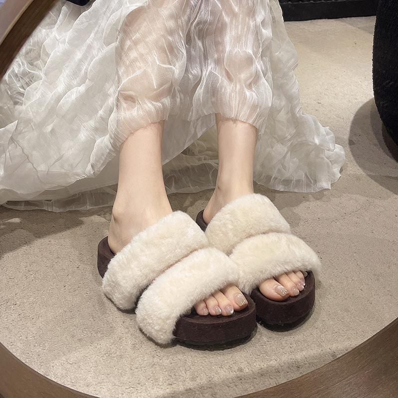Thick Bottom Mao Mao Slippers Women Wear 2025 New Winter Cotton Slippers Fashion Internet Celebrity Explosion Versatile Mao Mao Drag