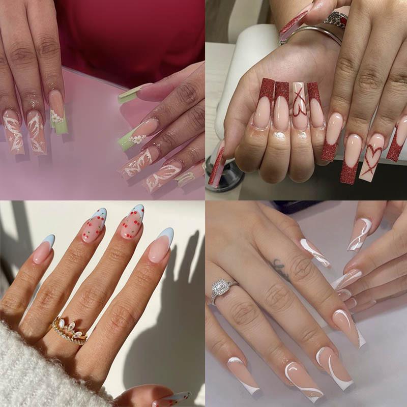 

Short Square Lace Solid Color Wearable Nail Stickers and Manicure Patches