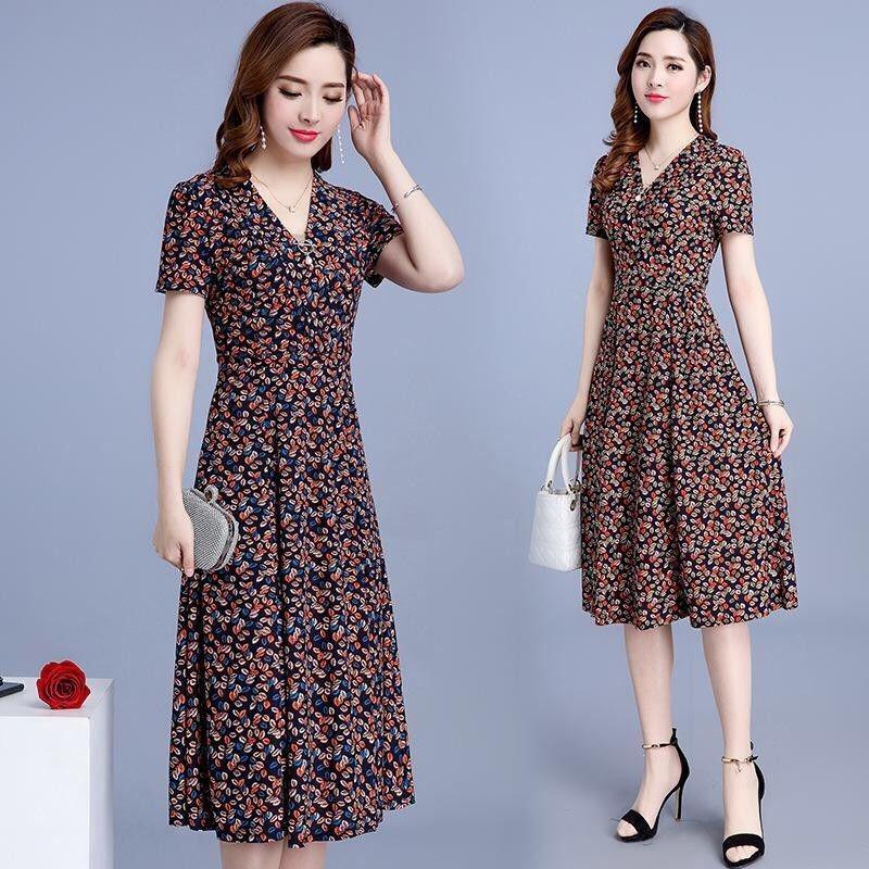 New Plus Size Slim Fit Floral Dress - Trendy Mid-Length for Women