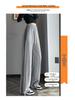 Women's High-Waist Drawstring Wide-Leg Sweatpants, Grey Fleece-Lined with Three Stripes - Spring, Autumn, & Winter Casual Floor-Length Draping Style.
