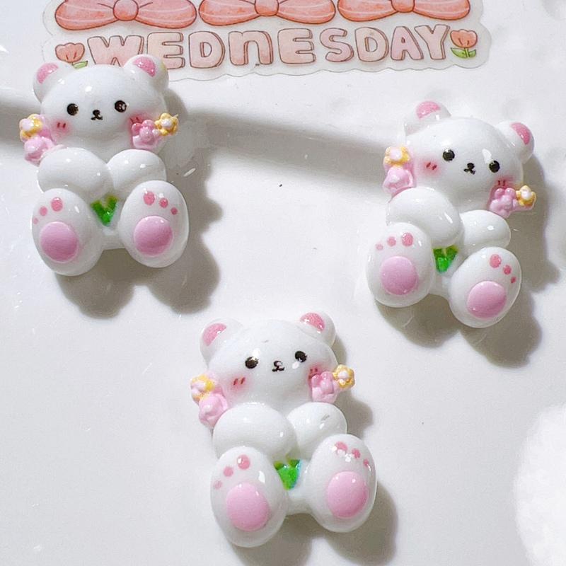 10Pcs New Cute Resin Mini Rabbit Bear Cake Rainbow Series Flat Back Manicure Parts Embellishments For Hair Bows Accessories