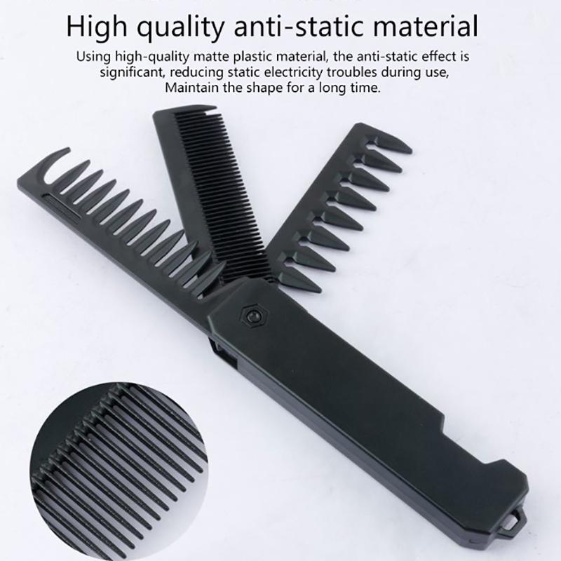 Professional 3 In 1 Pocket Folding Combs Wide Tooth Oil Head Comb Beard Combing Barber Hair Clipper Comb Salon Hair Styling Tool