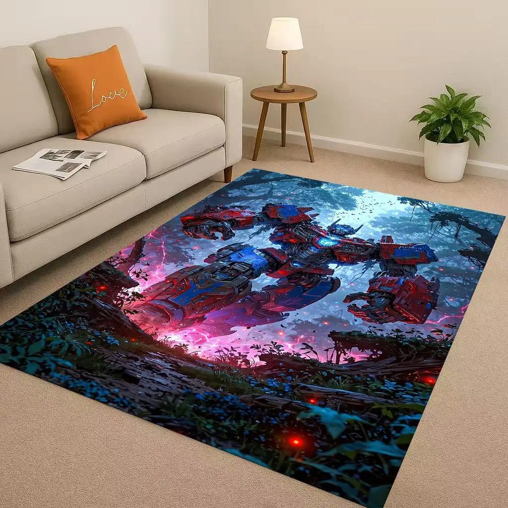 3D T-Transformers Optimus Prime Bumblebee Cartoon Living Room Non-Slip Area Rug Carpet For Bedroom Sofa,Easy Clean Home Doormat