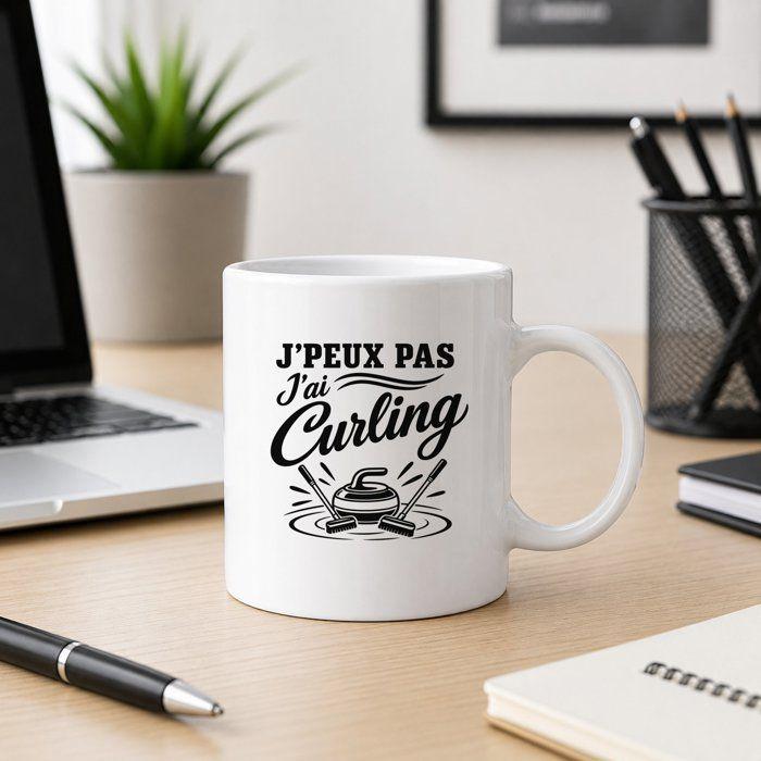 Mug - PLANETEE - J’peux pas j’ai Curling - Céramique 330 ml - Compatible lave-vaisselle - Imprimé en Bretagne