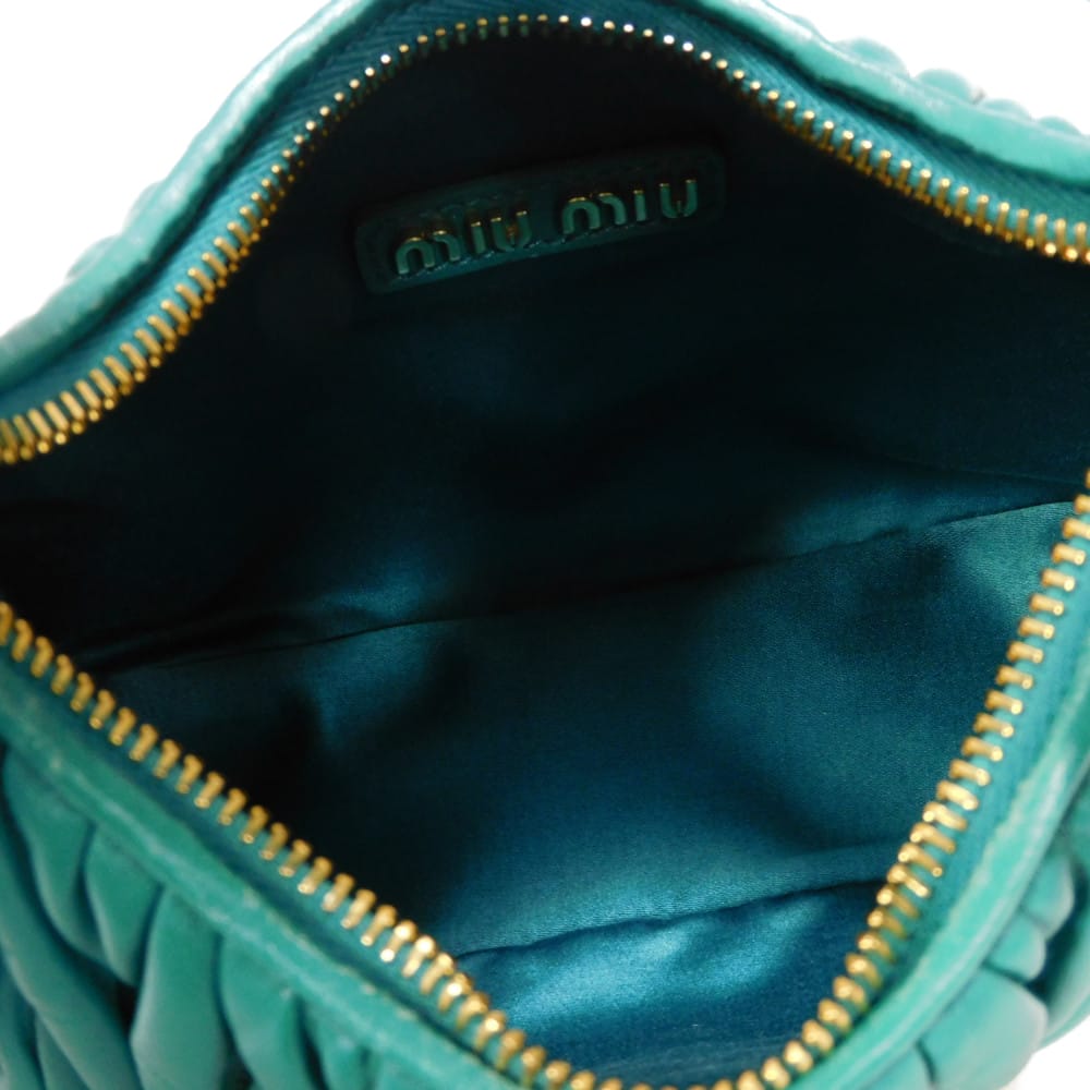 Used Wonder Matelasse Hobo Bag (12166), 5BC125 N88 F0K41 7922, with RFID, Green, 2-Way Logo, Laguna, Women's from Japan
