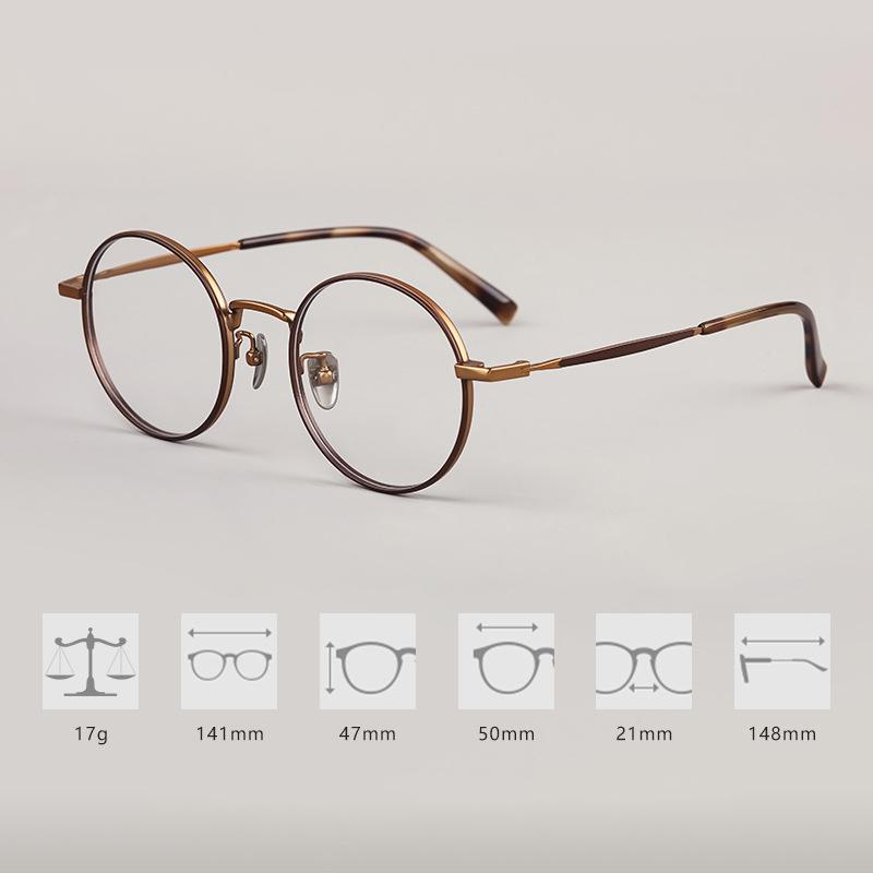 

Brand Designer Design Retro Small Round Eyeglass Pure Titanium IP Coating Glasses Ultra-light Smooth Contrasting Edges Frames No Lens