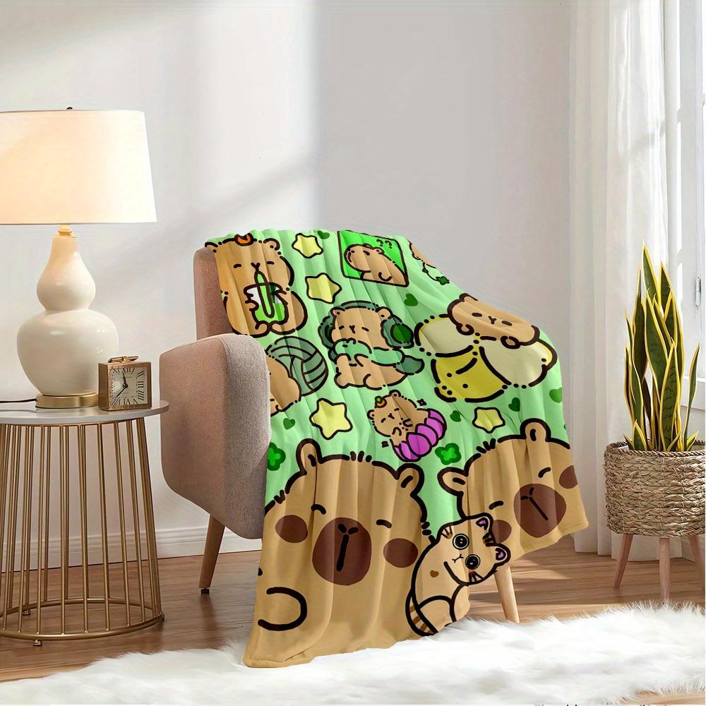 1pc Capybara,Cartoon Characters,Playful Scene Digital Print Flannel Blanket - Contemporary Style, Suitable for All Seasons, Perfect for Home