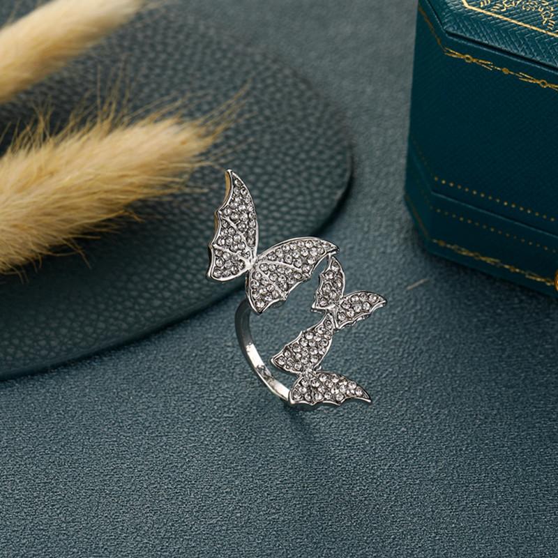 Inlaid Rhinestones Sparkling Butterfly Open Ring Women's Personalized Able Daily Accessories Party Jewelry Birthday Gifts