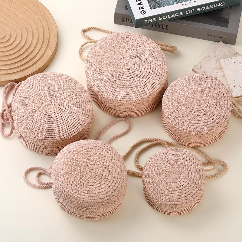 Straw bag seaside woven bag women's new light luxury straw woven round bag children's messenger bag beach vacation
