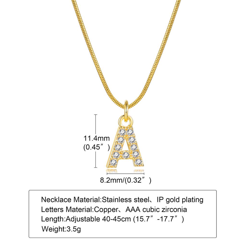 Stainless Steel Zirconia Initial Letter Necklace for Women, A -Z Alphabet Pendant Snake Chain Collar Layered Jewelry