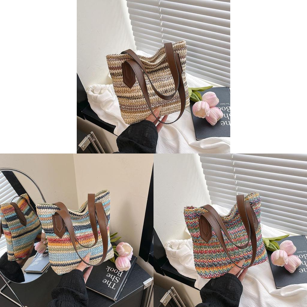 Street Style Woven Shoulder Bag With Causal Design And Large Capacity For Beach Trips
