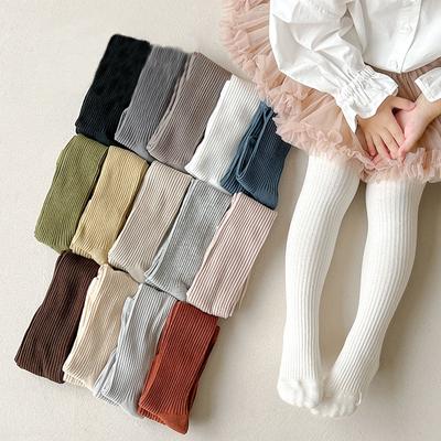 Girls Tight Solid Color Vertical Stripe Children's Tights for Girls Korean Cotton Edition Girls Pantyhose Spring Autumn
