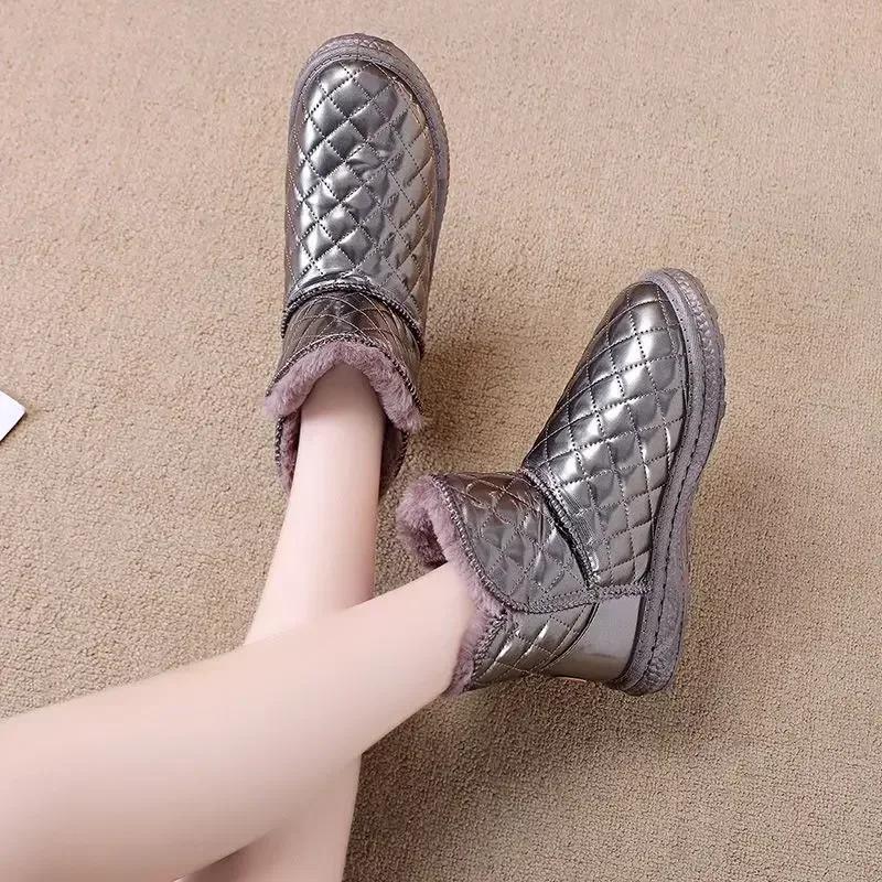 Fashion Elegant With Low Heels Booties Shoes for Women Winter 2025 Goth Pu Chic Waterproof Non Slip On Promotion Womens Ankle Snow Boots