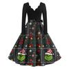 Ladies' Fashionable Retro Long Sleeved Square Neck Christmas Printed Evening Dress Dress