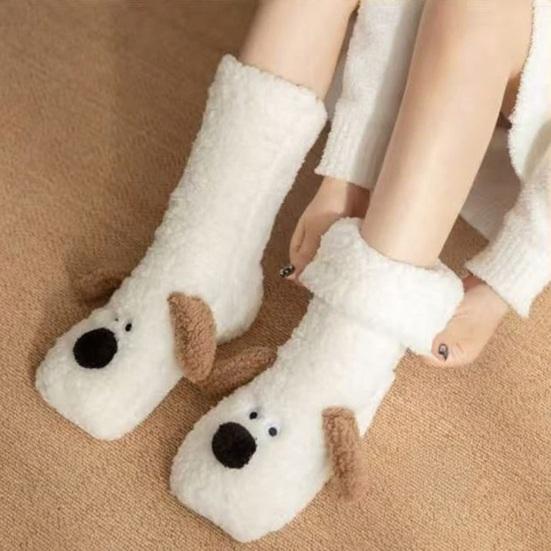Tüylü İç Mekan Çorapları Kulaklı Sevimli Tüylü Köpek Çorapları Rahat Kabin Çorapları Erkek Kadın Sıcak Kışlık Evde Dinlenme Uyku Çorapları