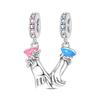 S925 Silver DIY Couple Bracelet Necklace Set with Heart Holding Hands Cat Dog Charm Pendant Bead Jewelry