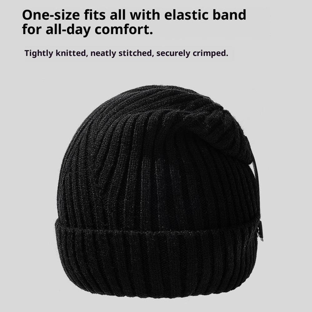 Wool Blend Beanie Hat with Button Strap Knitted Cap Ear Protection Outdoor Winter Warmth (OS)