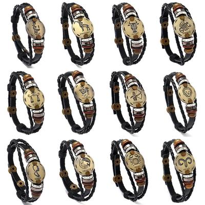 Adjustable Leather Zodiac Bracelet with Beads - Perfect Birthday Gift